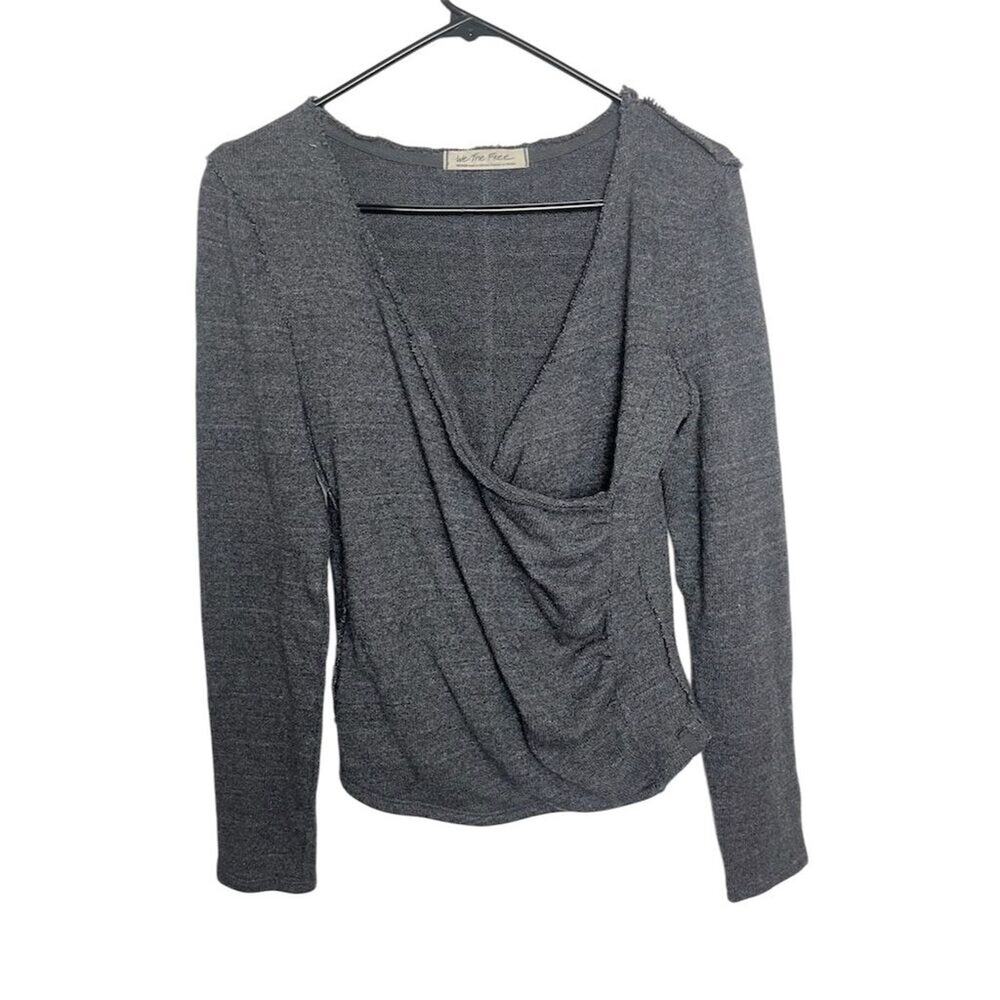 Free People Charcoal Gray Draped Long Sleeve Top